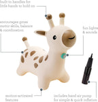 Infantino Bouncy Hoppy Pal, juguete de jirafa para niños pequeños, luces y sonidos, gorila fácil de inflar con asa, juguete de habilidad motora gruesa para interiores, a partir de 12 meses