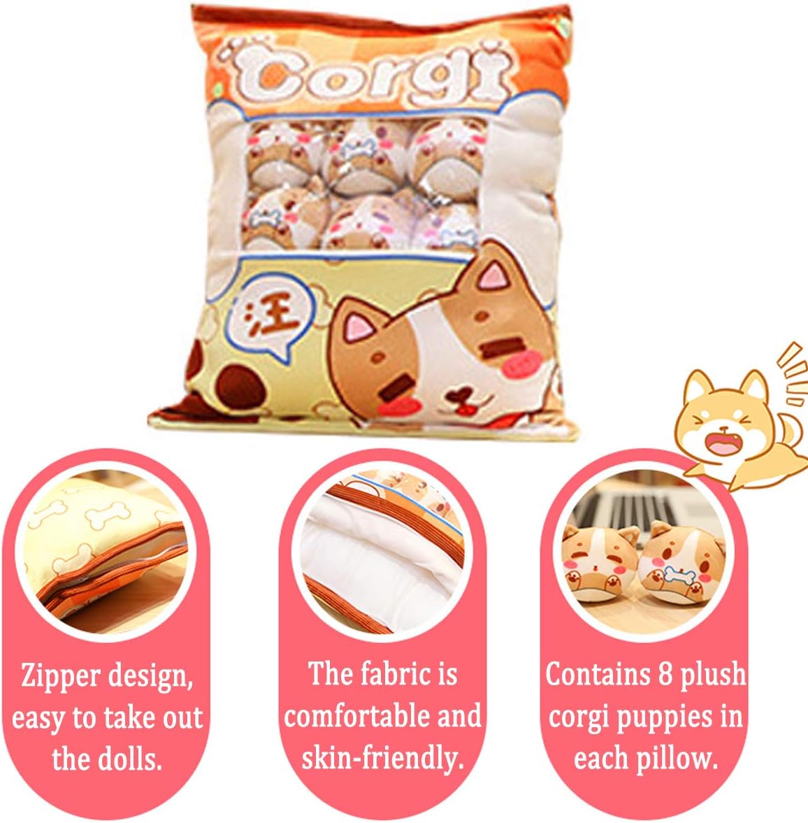 REFAHB Almohada de felpa con diseño de animales corgi