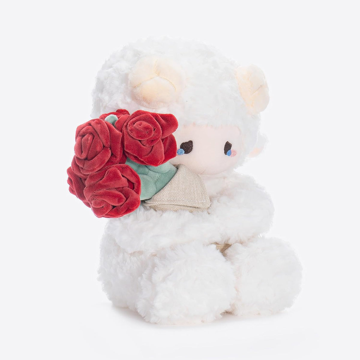 Peluche de cordero blanco de 11.4 pulgadas con ramo extraíble de rosas rojas, Oveja-Rosa Roja