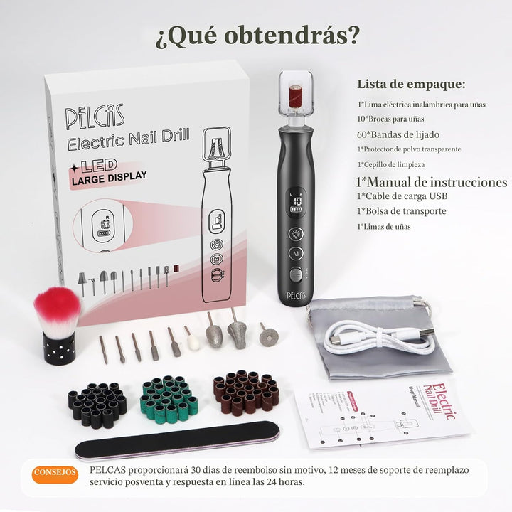 PELCAS Limadora de Uñas Eléctrica, taladro de uñas inalámbrico de 1...