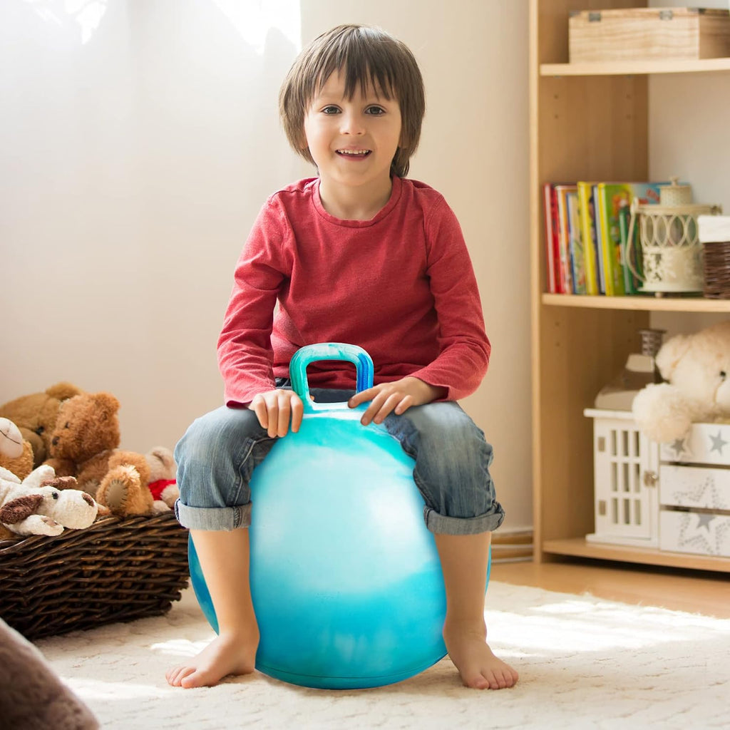 INPODAK Pelota Saltarina de 18 Pulgadas con Asas para Niños, Juguetes de Salto Hippity Hop para Niños y Niñas de 3 a 6 Años con Bomba y Caja de Regalo, Gran Regalo para Cumpleaños y Vacaciones