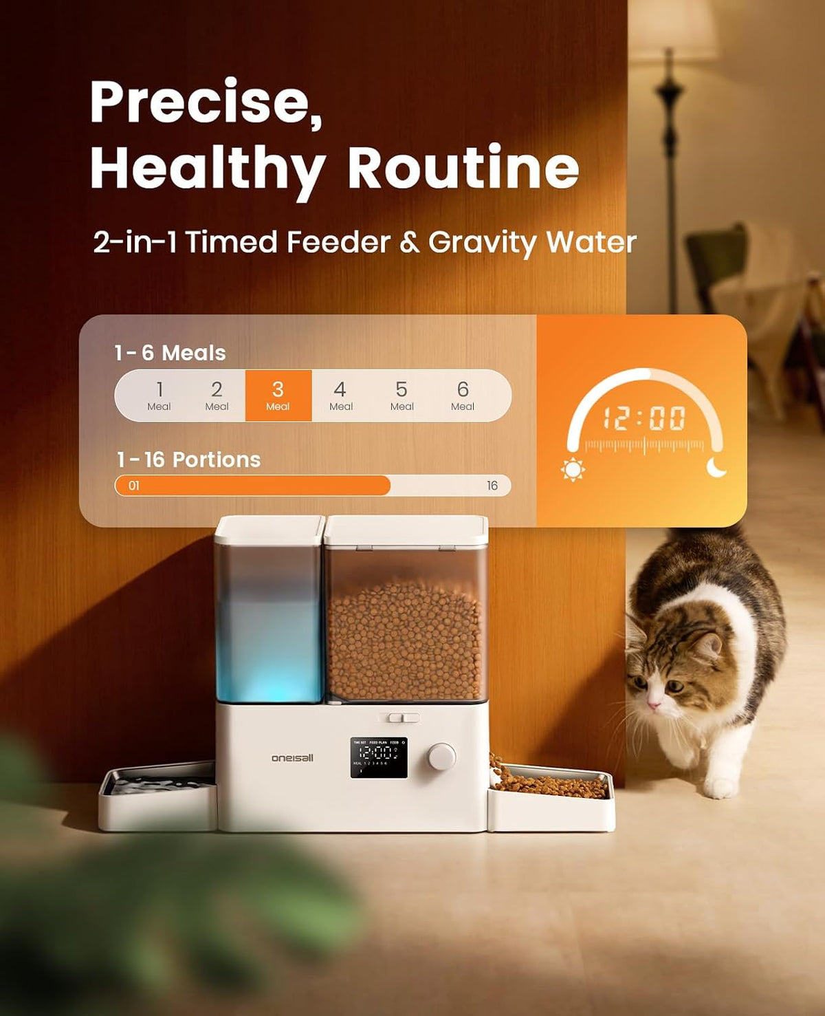 oneisall Alimentador automático para gatos y dispensador de agua, 36 tazas