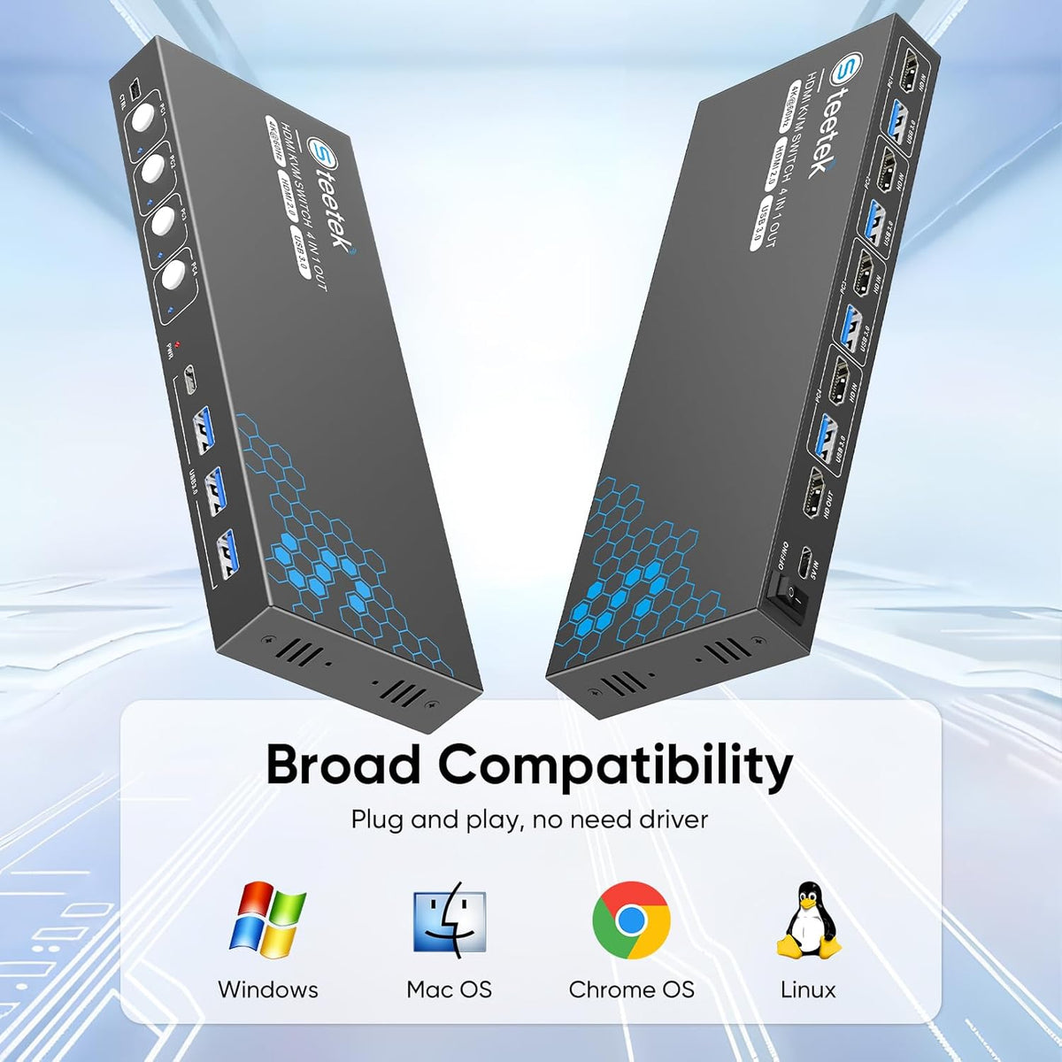 Hearvo Conmutador KVM HDMI USB 3.0 para 4 computadoras 1 monitor, 4K @60Hz