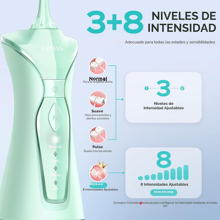 COSLUS Irrigador Dental de Agua para Dientes: 4 Modos, Inalámbrico,...