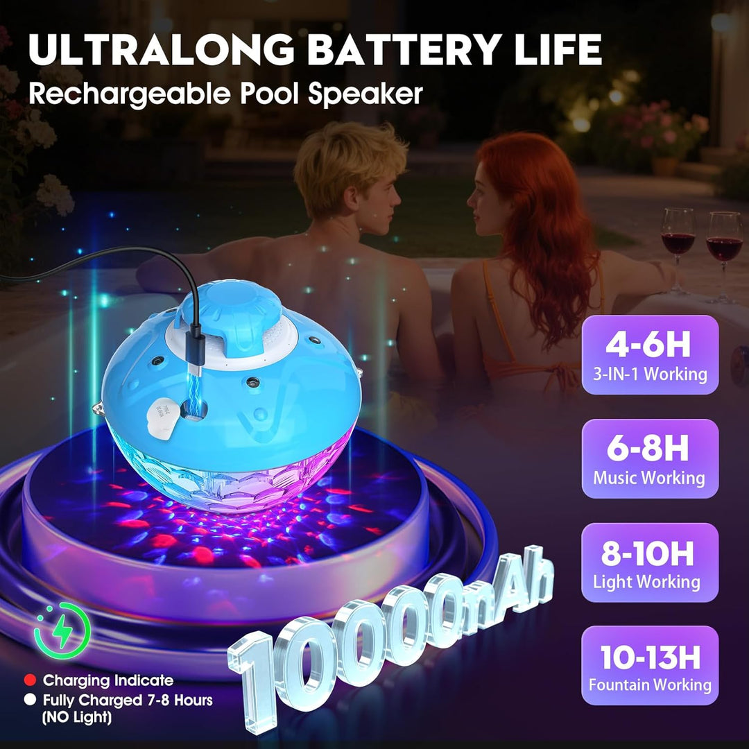 Blufree Altavoz Bluetooth para piscina con luz colorida de fuente d...