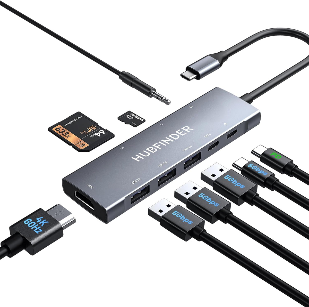 HUBFINDER, hub USB 3.0 de 3 puertos