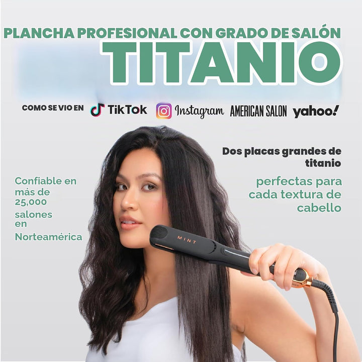 MINT MIRA - Plancha de titanio para alisar el cabello y rizador de...