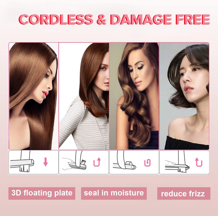 Cordless Mini Hair Straightener, USB-C Rechargeable Travel Flat Iro...