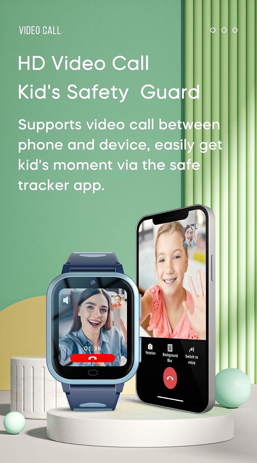 MJVV Reloj Inteligente para Niños 4G con Rastreador GPS, Smartwatch con WhatsApp, Line, TikTok