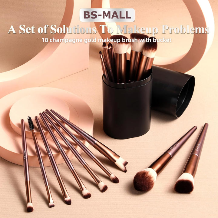 BS-MALL - Juego de 18 brochas de maquillaje con cerdas de fibra sin...