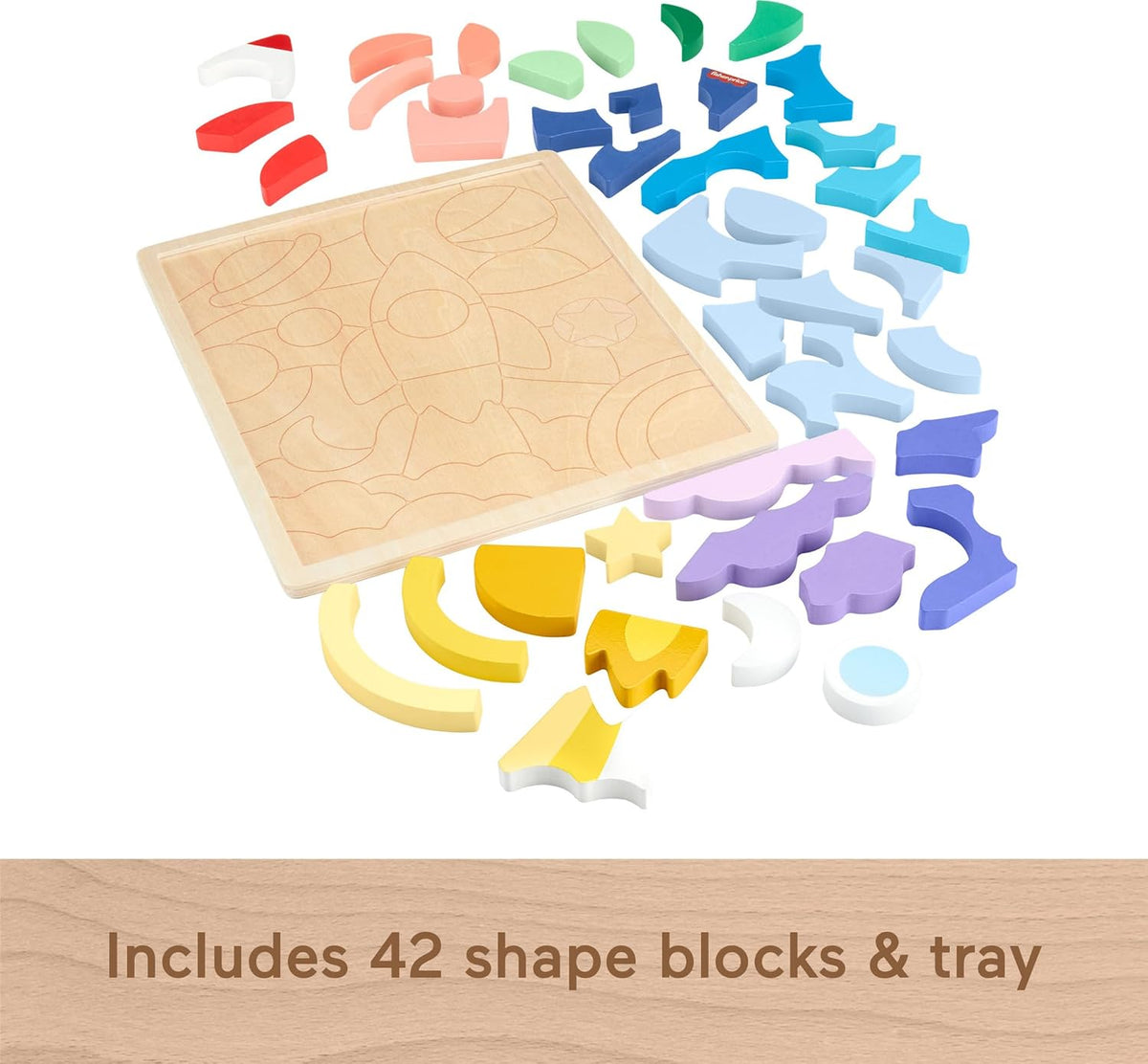 Fisher-Price Rompecabezas de bloques espaciales de madera para preescolar