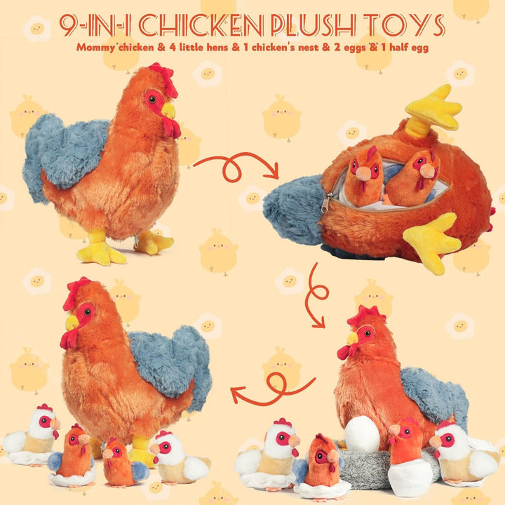 XYHQYB Juego de peluche de pollo 9 en 1, juguete de peluche de poll...