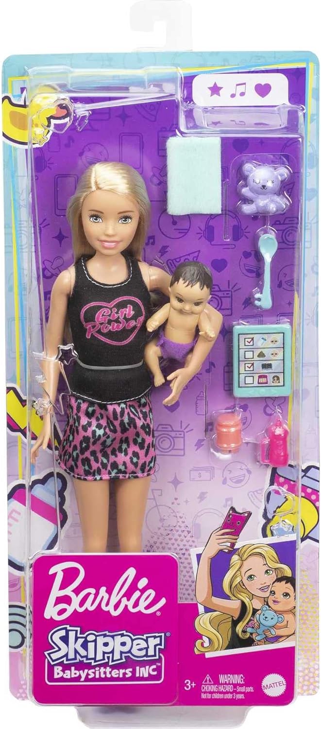 Set de Barbie Skipper Babysitters Inc con muñeca rubia en camiseta...