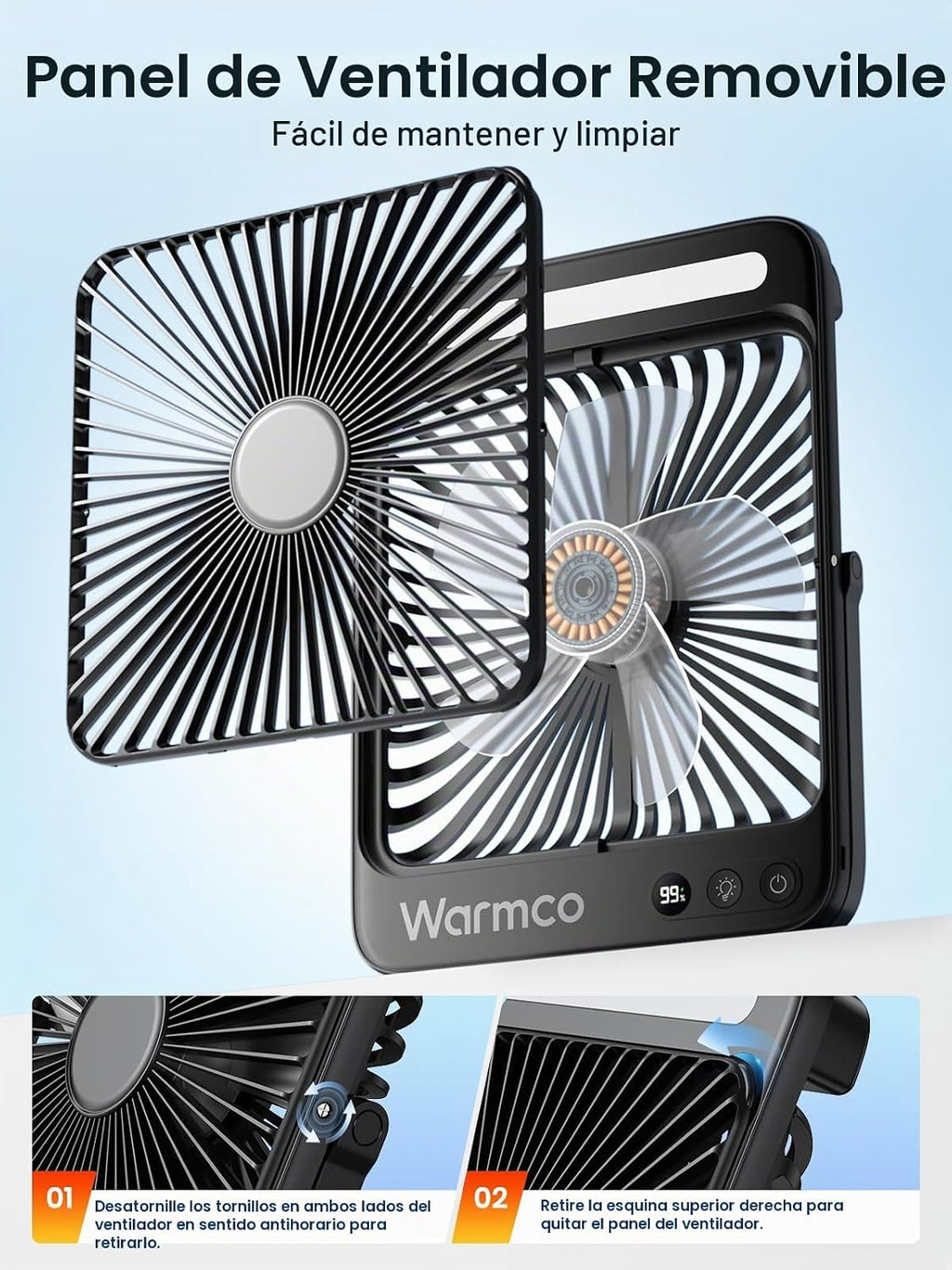 Warmco D4 - Ventilador de camping con batería de 20000 mAh, lintern...