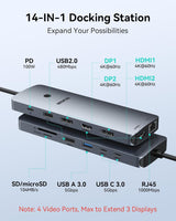 Estación de acoplamiento para portátil 3 monitores, Hub USB C con 2...