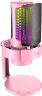 Micrófono de transmisión FIFINE USB para juegos, micrófono de condensador de escritorio para PC, para video y uso en casa, YouTube, con control RGB, perilla de ganancia, conector de auriculares 3.5 mm, montaje antivibración, para computadora/PS5-AmpliGame