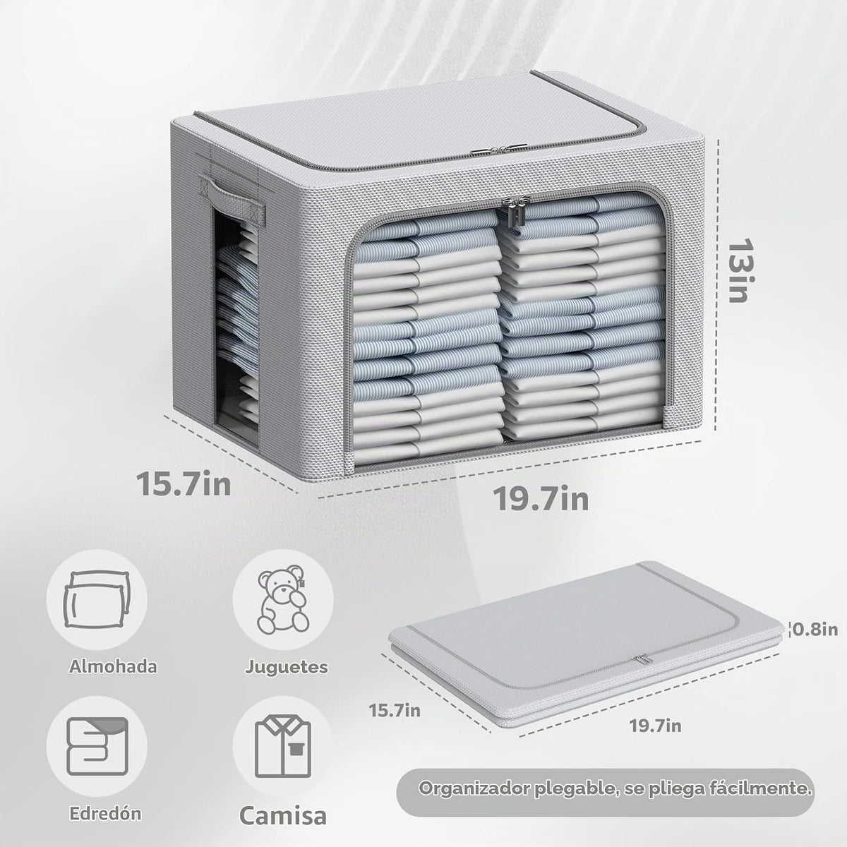 CYhom Paquete de 3 cajas de almacenamiento con marco, bolsas de almacenamiento de ropa, tela Oxford, plegable, apilable, juego organizador con ventana transparente y asas de transporte, gran capacidad (gris, grande, 66 L)