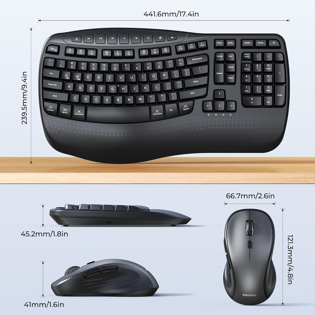 MEETION Combo ergonómico de teclado y ratón inalámbricos, teclas on...