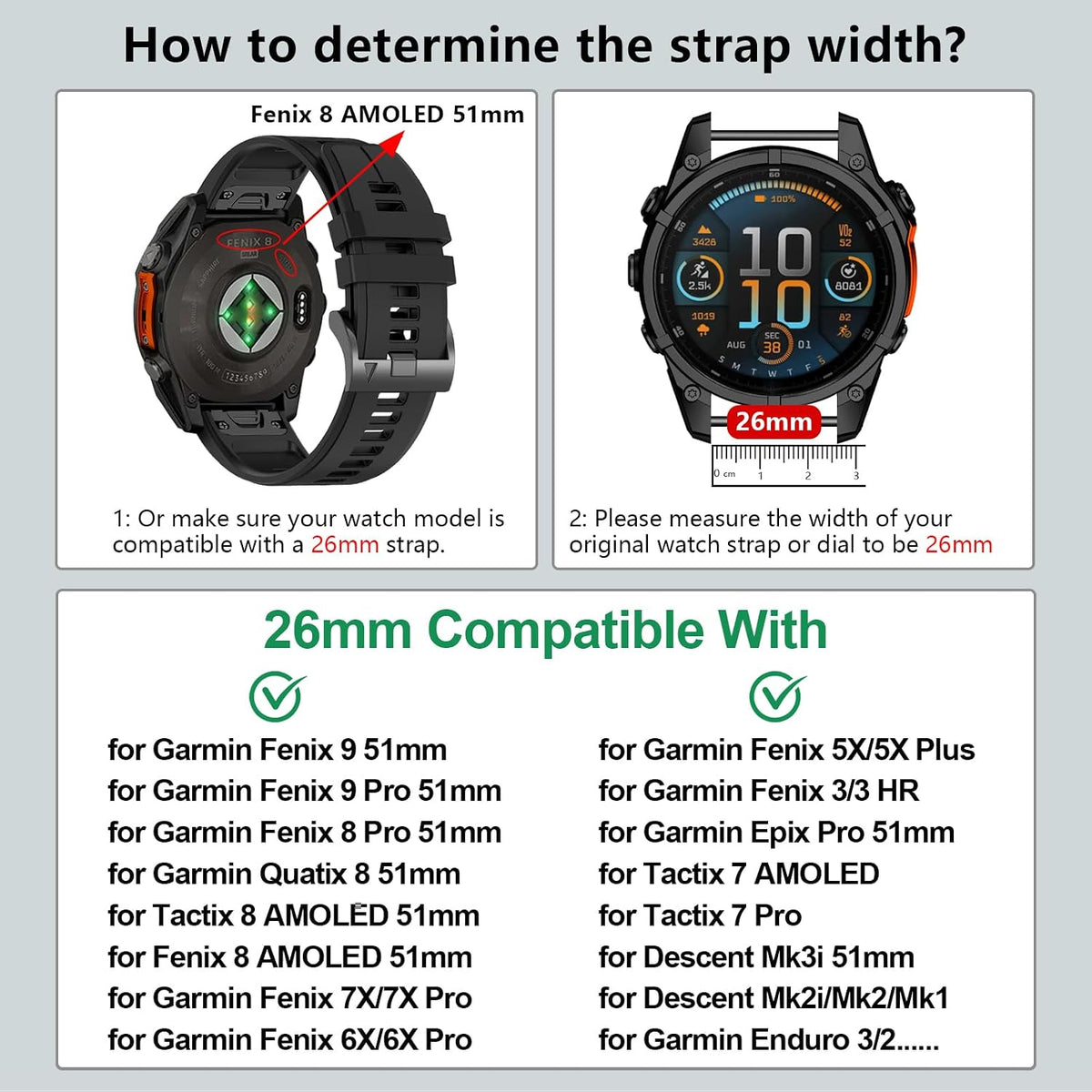 Correa Quickfit de 26 mm para Garmin Fenix 8 51 mm 7X 6X 5X Plus Epix Pro