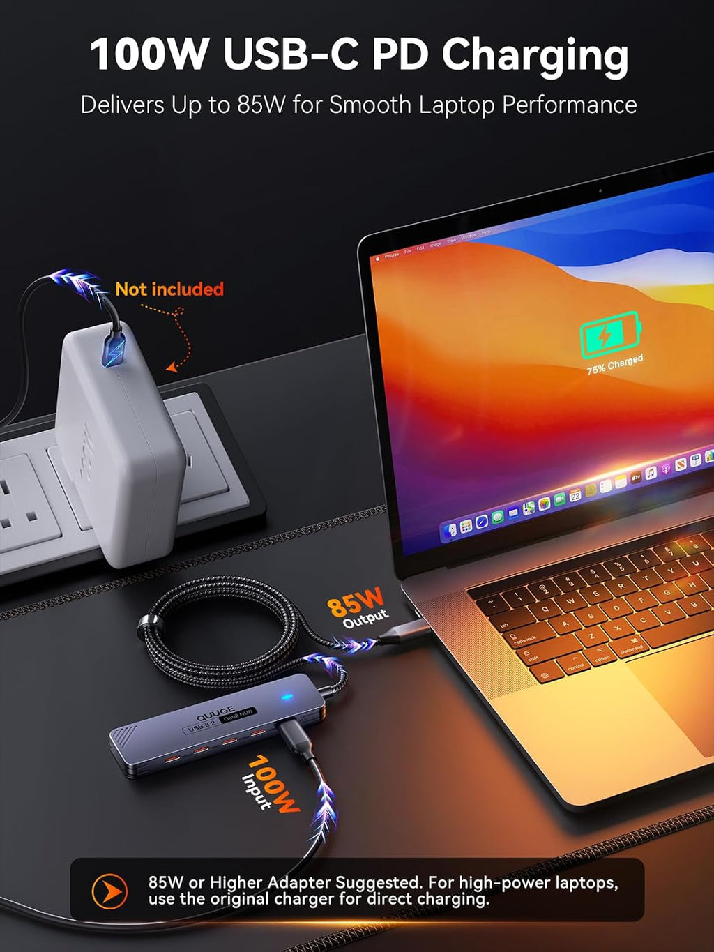 QUUGE, QC504, hub USB 3.2 de 4 puertos