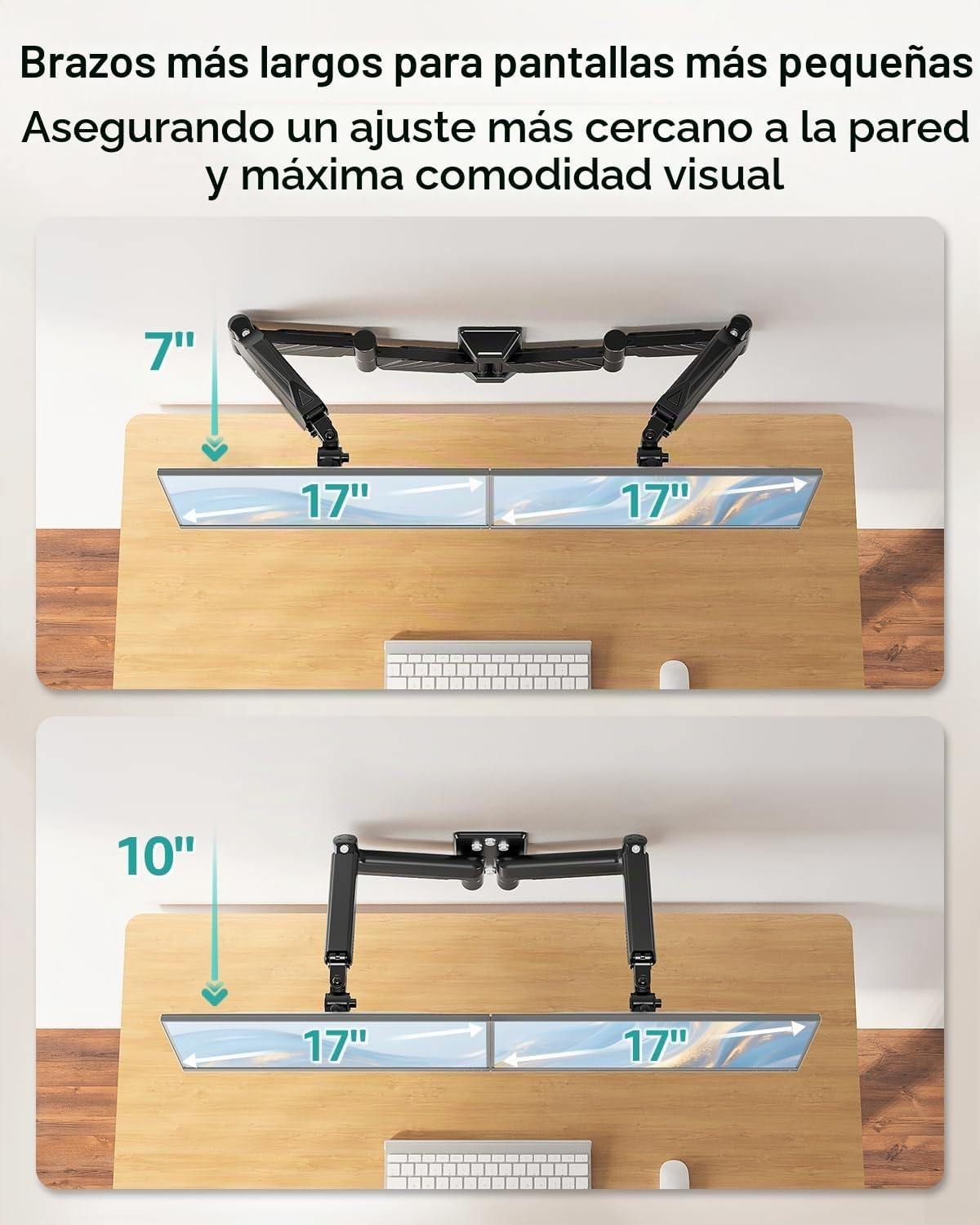 Soporte de pared para monitor doble de brazo largo para 17-32