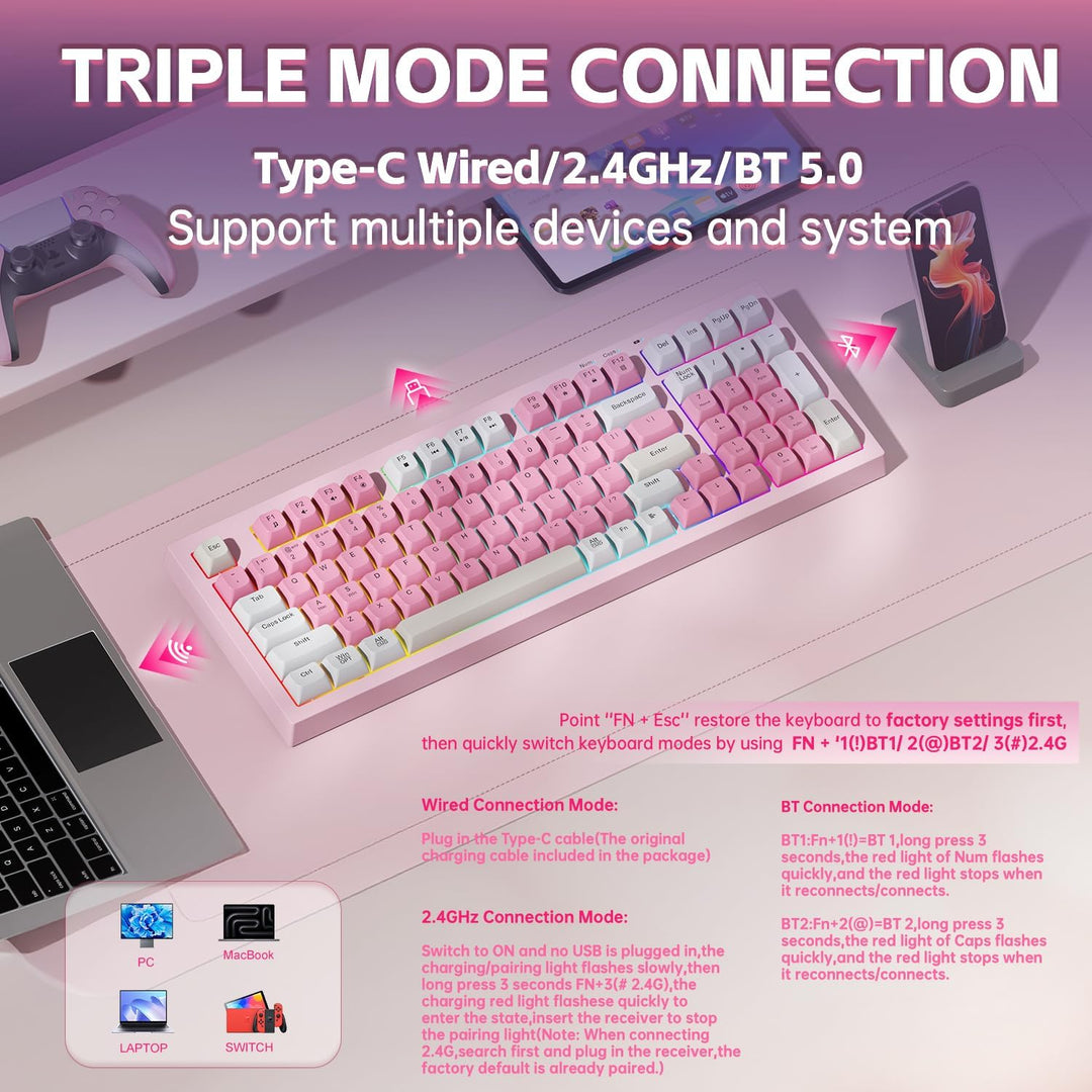 LEOBOG x Aula - Teclado para juegos, teclado cremoso inalámbrico, t...