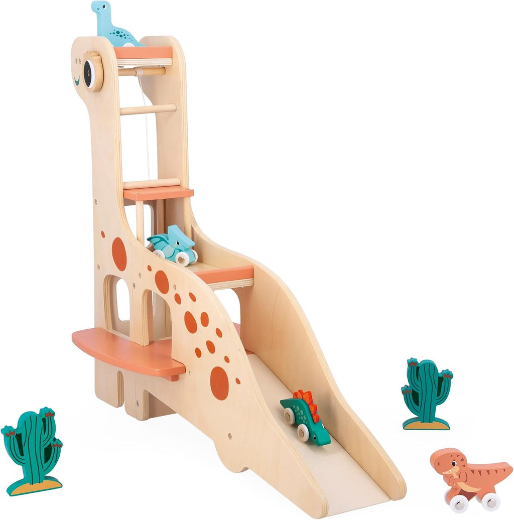 Janod - Dino - Garaje de dinosaurios de madera - Edades 2-6 años
