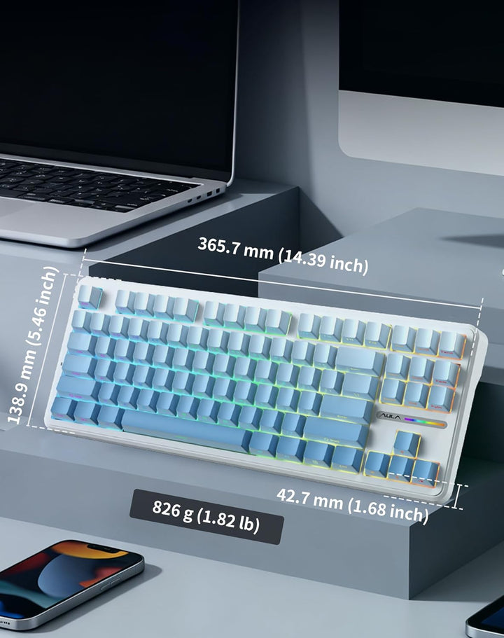 Aula F87 Pro Gaming Keyboard, Tri-Mode BT5.0\/2.4GHz\/USB-C Hot-Swa...
