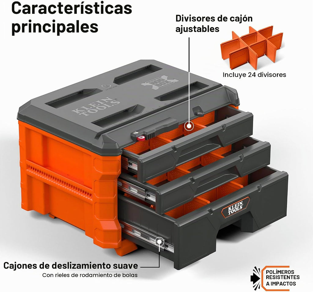 Klein Tools 54723MB MODbox Caja modular de tres gavetas de profundidad múltiple