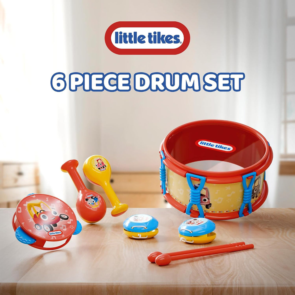 Lollipop Little Tikes - Juego de instrumentos musicales para bebés, batería de 6 piezas, maracas, diversión musical para niños pequeños, juguetes educativos preescolares, juguetes musicales para niños pequeños