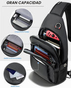Bolso de porfolio anti-robo para hombre, bandolera expansible cruzada con bolsillo para botella de agua, mochila de viaje que cabe 11” iPad y Switch 2 para traslado diario, negro