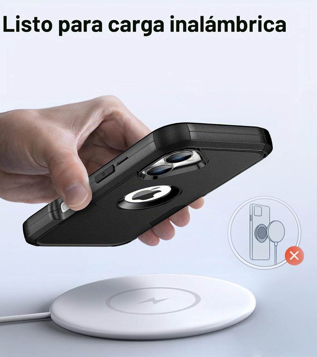 Funda para iPhone 16 con funda de clip para cinturón, 2 protectores de pantalla, protección de grado militar, anticaídas, a prueba de golpes, color negro