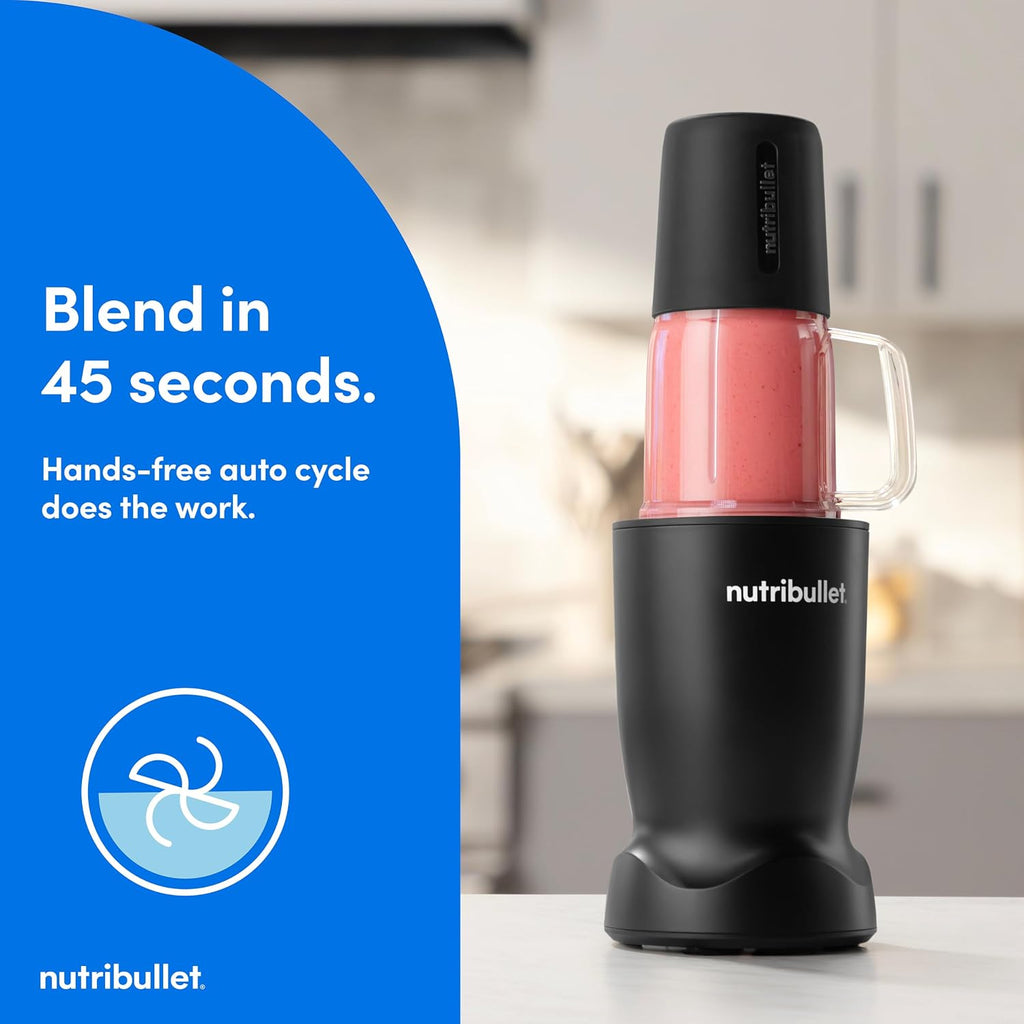 nutribullet Turbo Tumbler Edition, licuadora personal para batidos y bebidas congeladas, vaso de 24 onzas con bota, vaso de 32 onzas, tapas de viaje y para llevar, 1000 W, negro mate, NB30400AK