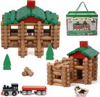 Wondertoys Juego de troncos de madera de 208 piezas, troncos de construcción clásicos a partir de 3 años, el mejor juego de regalo de construcción retro para niños, regalos educativos de ingeniería de