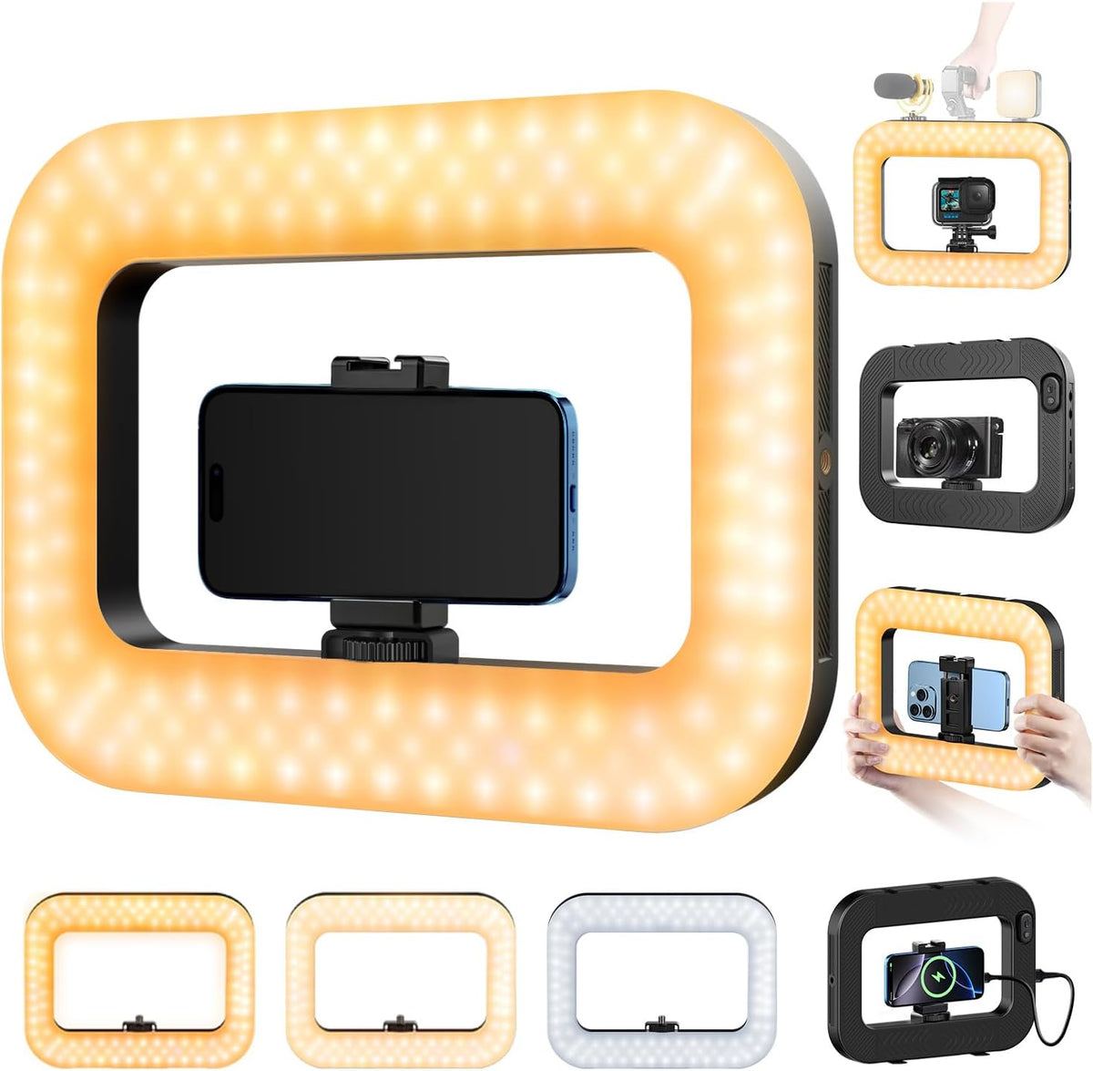 Luz de teléfono celular para grabación de video, estabilizador de teléfono de mano con luz, anillo de luz LED de 8000 mAh para teléfonos selfies, soporte de teléfono inteligente para cámara, cámara de acción, vlog, TikTok