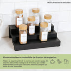 Organizador de especias expandible de 3 niveles, color negro