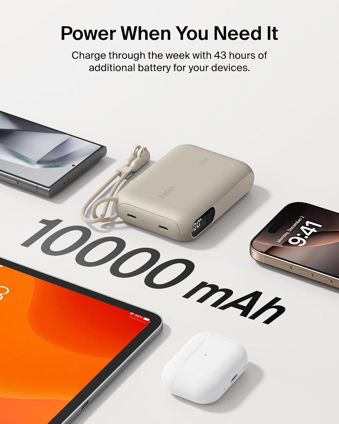 Belkin - Cargador portátil, banco de energía USB-C delgado de 10,00...