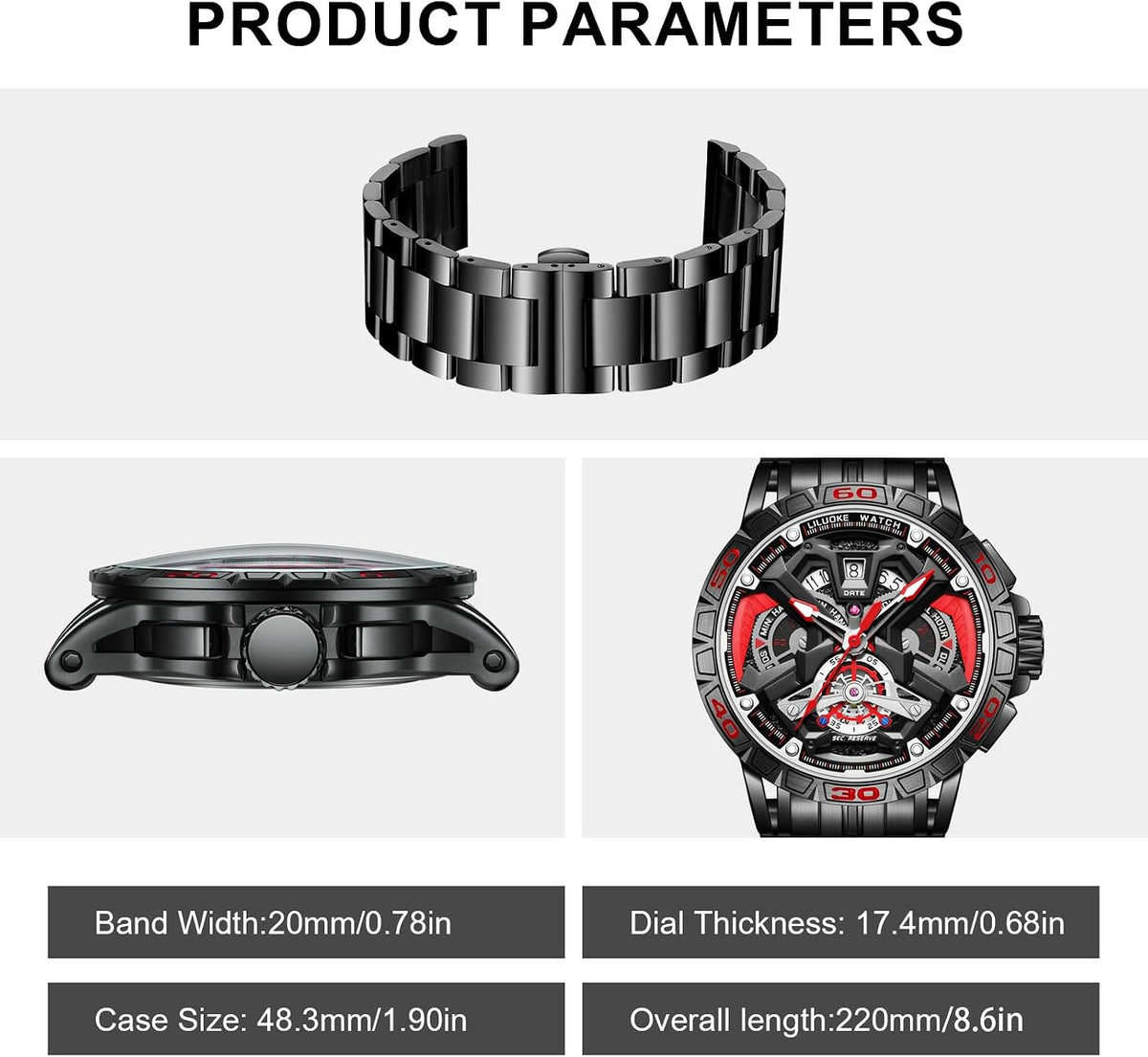 relojes de pulsera informales para hombre, diseño luminoso, cara grande, reloj negro de cuarzo de 30 ATM, regalos únicos para hombres.