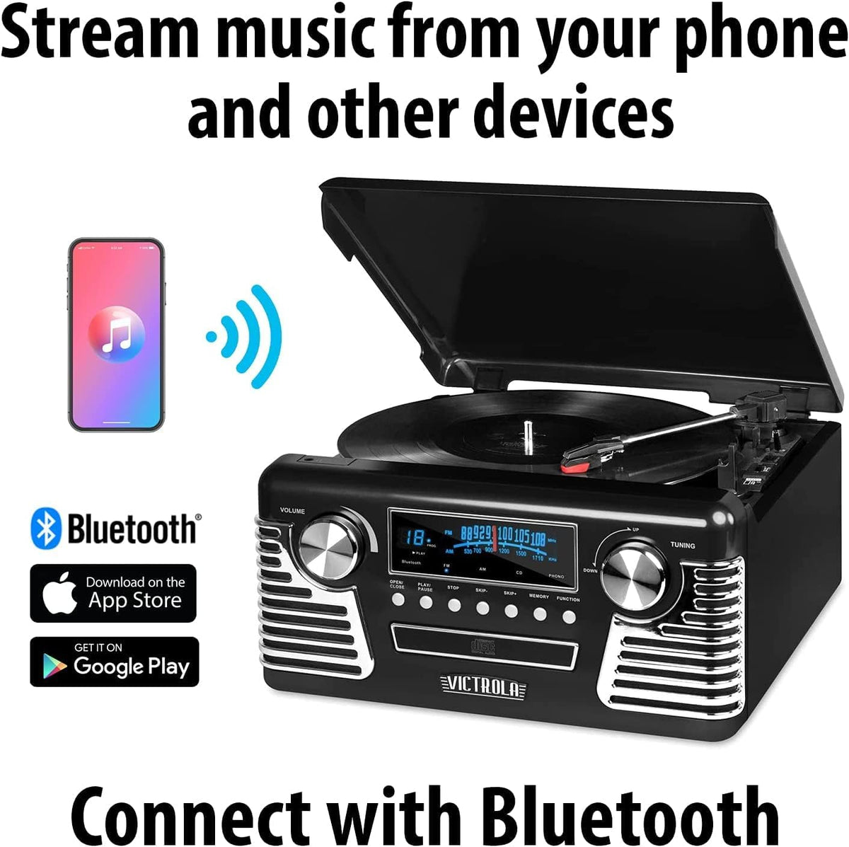 Victrola Haley - Tocadiscos retro Bluetooth con reproductor de CD - Rojo