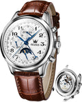 OLEVS - Relojes automáticos para hombre, multicalendario, con fase lunar, 3ATM impermeable, reloj de lujo clásico para negocios, de pulsera