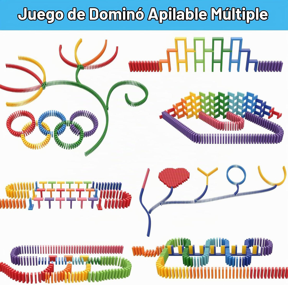 Set de 1000 piezas Dominó de madera para niños, bloques de construcción, juegos de carrera con bolsa de almacenamiento Lewo