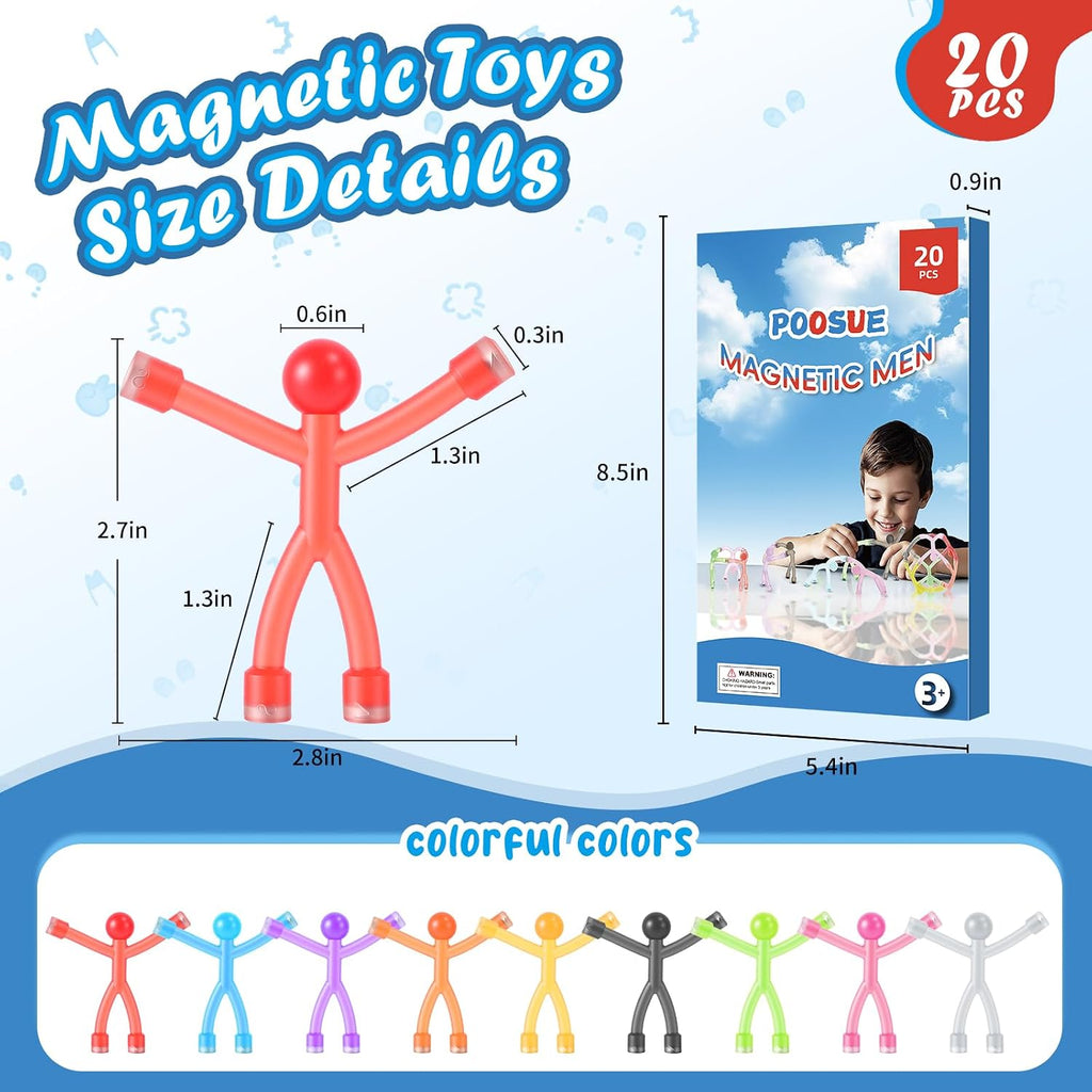 Juego de 20 figuras magnéticas para hombre con caja de almacenamiento de metal, juguetes portátiles para niños, viajes, actividades de viaje por carretera, automóvil en avión, juegos educativos para