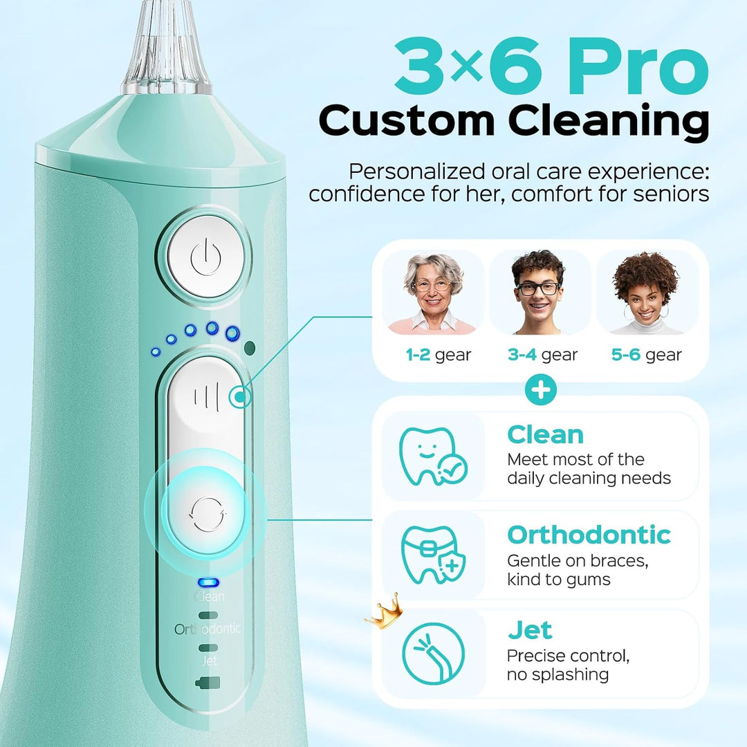 COSLUS Irrigador de agua portátil para dientes: 3 modos y 6 ajustes...