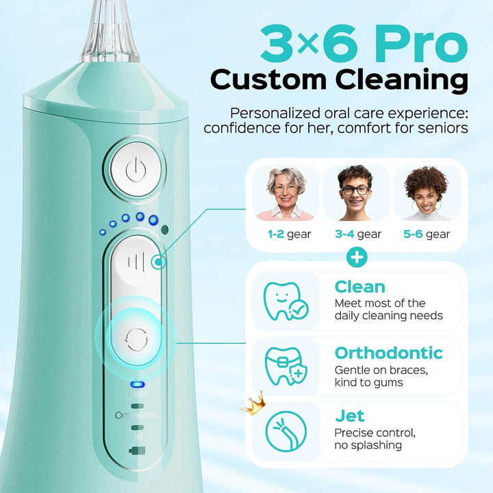 COSLUS Irrigador de agua portátil para dientes: 3 modos y 6 ajustes...