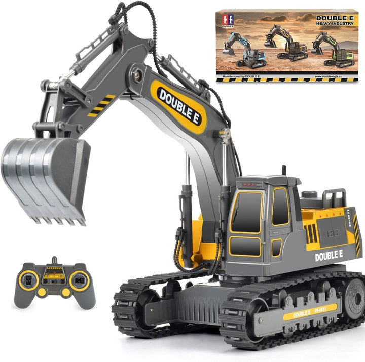 DOUBLE E Excavadora de juguete con control remoto, juguetes de cons...