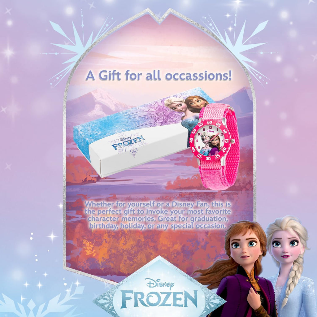 Disney Frozen - Reloj analógico Time Teacher para niños con bisel de acero inoxidable y correa de nailon