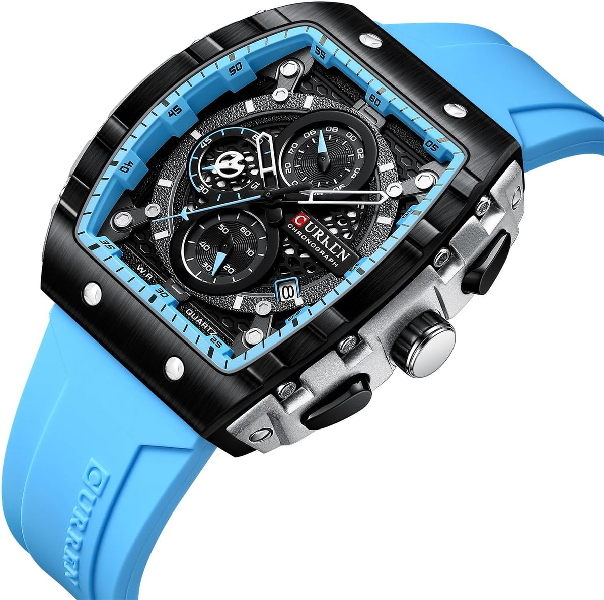 PASOY Reloj cronógrafo para hombre, cara grande, caja Tonneau, correa de