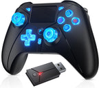 Dinosoo Controlador inalámbrico RGB con luz LED y botones traseros de reasignación, turbo ajustable, adaptador 2.4G para PS5, PC