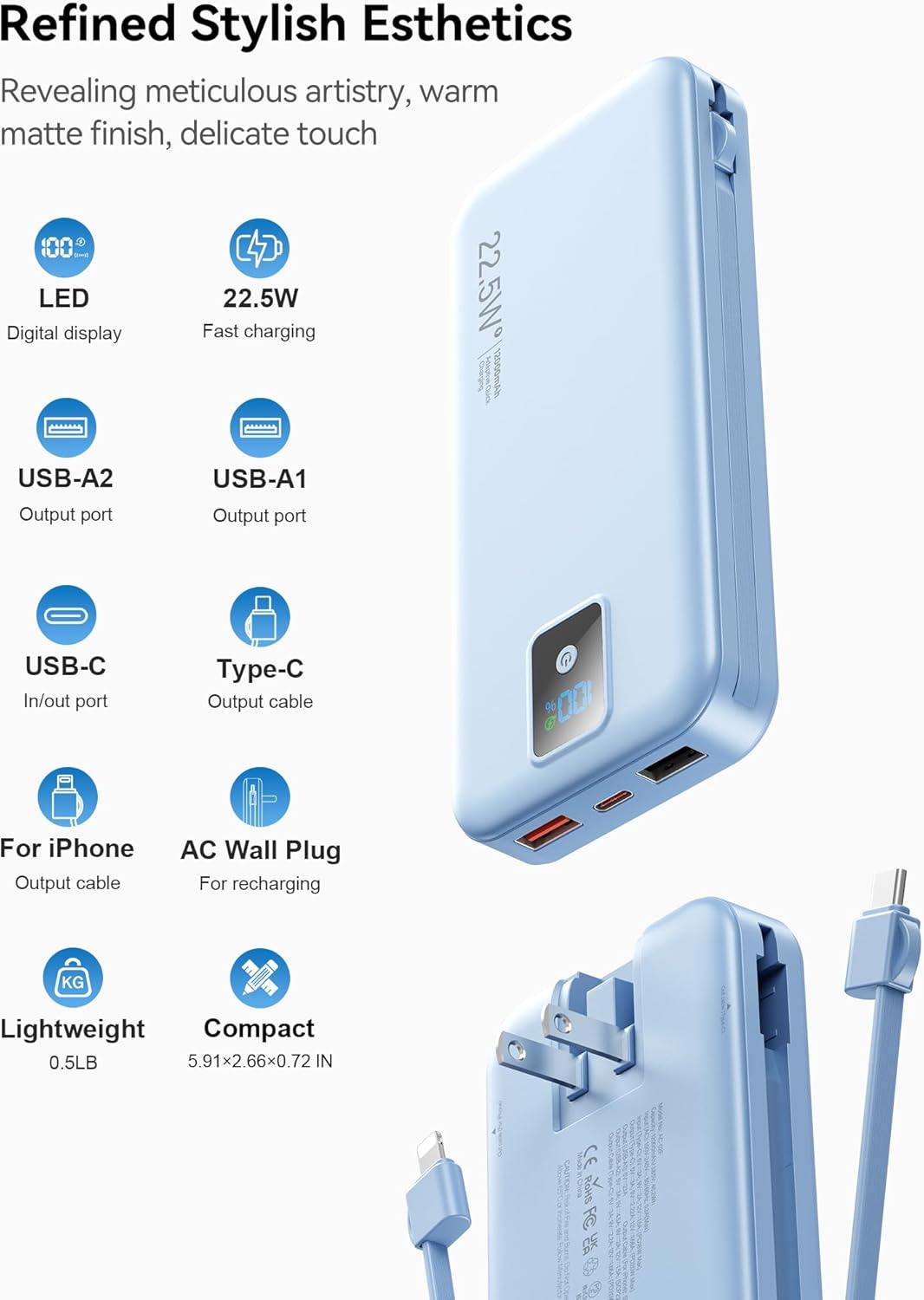 Cargador portátil, banco de energía de 12000 mAh y 22.5 W con carga...