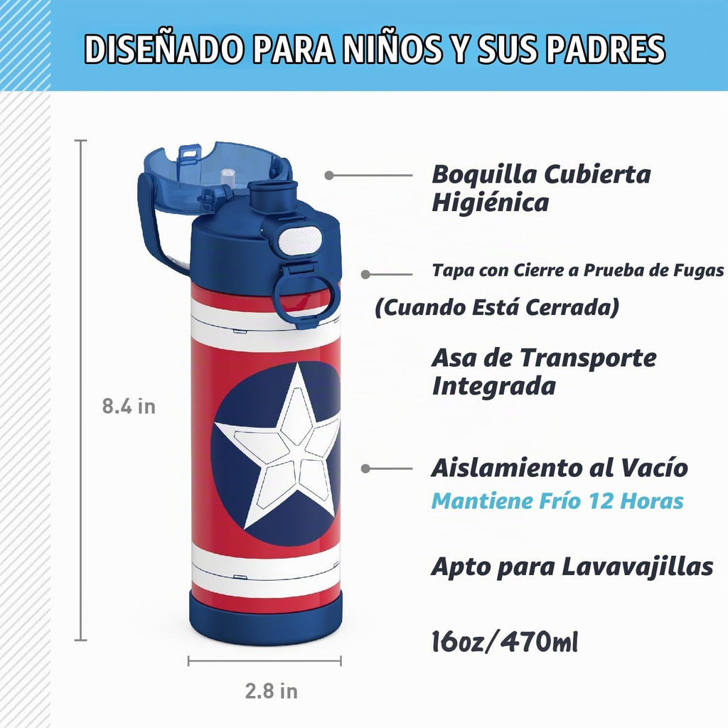 THERMOS FUNTAINER - Botella de agua con boquilla, 16 onzas, Capitán América